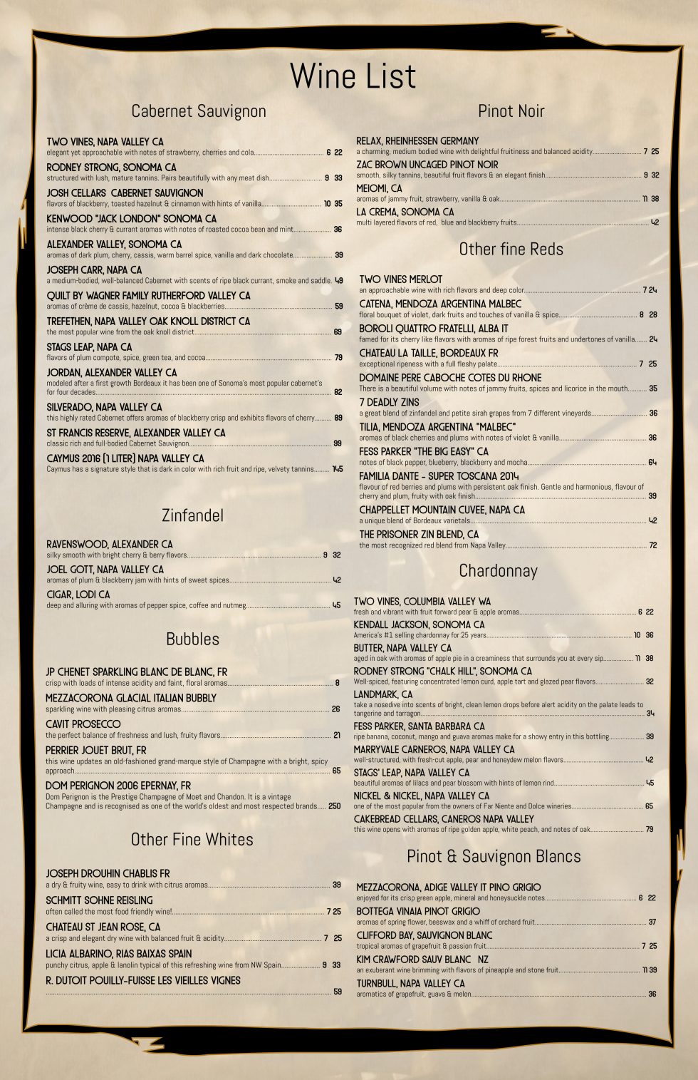 Bar Menu Riviera Dunes Dockside